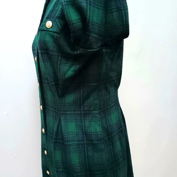 Vintage Miss Dorby tartan knit, button front, structured midi dress. Size 10. - Picture 10 of 12